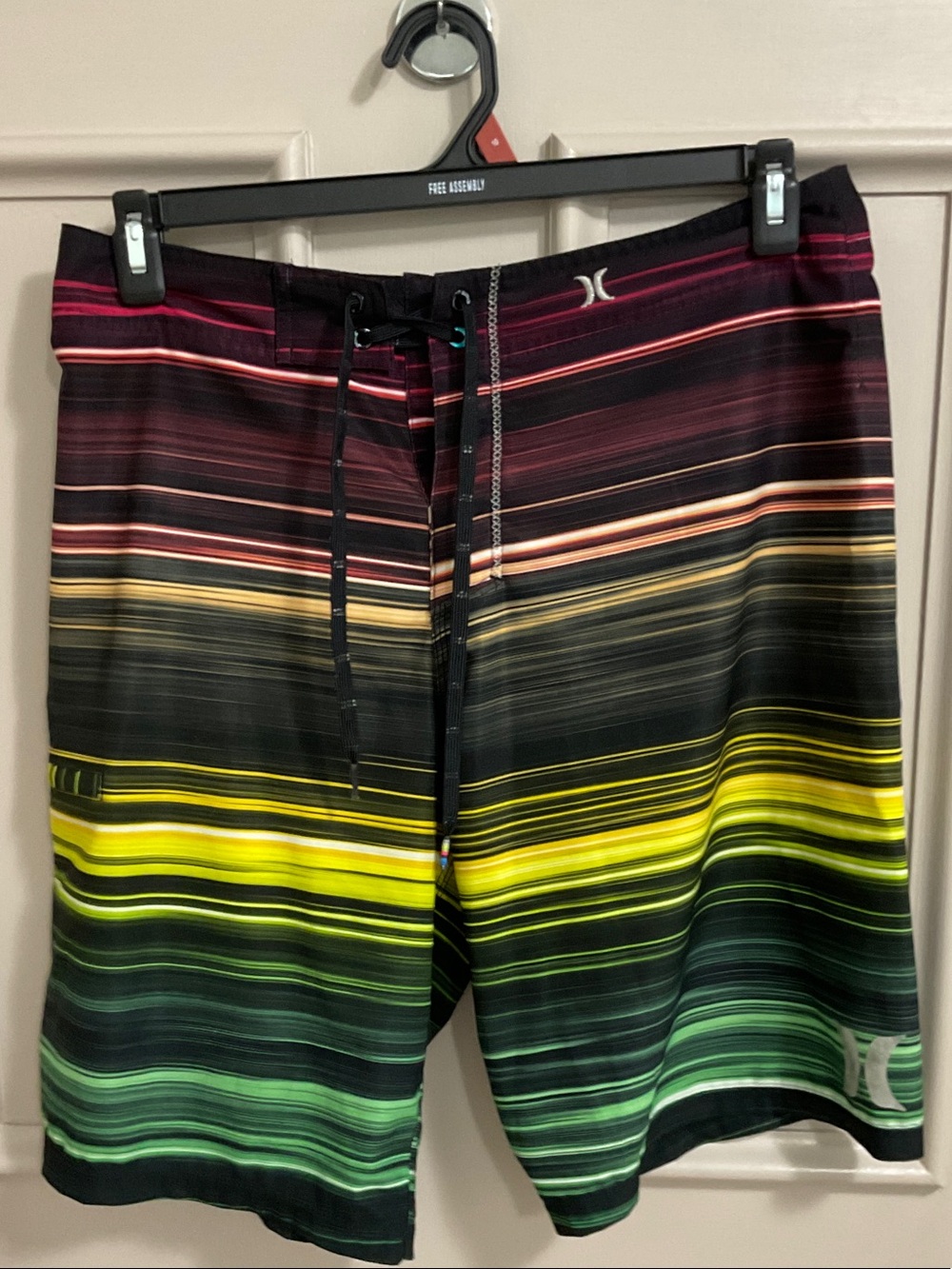Hurley Men’s Striped Gradient Board Shorts in Black, Yellow & Green, 33